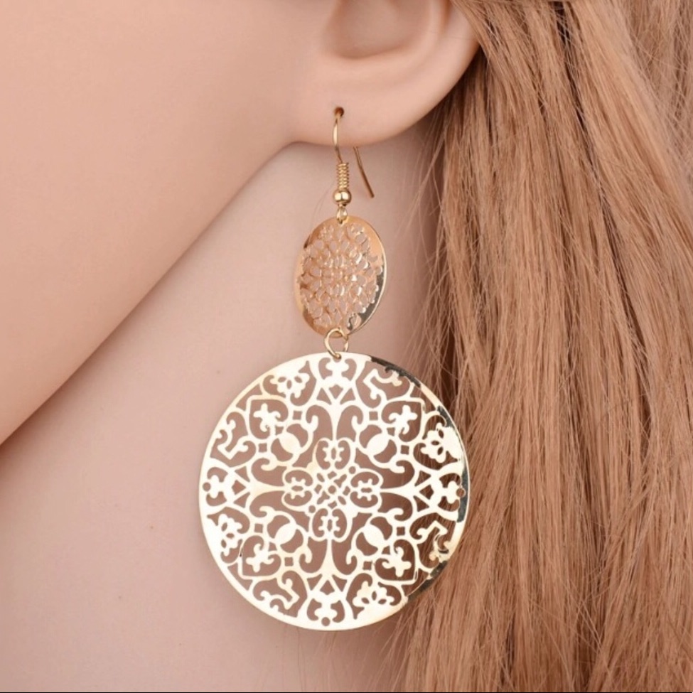 Filigree Metallic Dangle Drop Circle Earring
